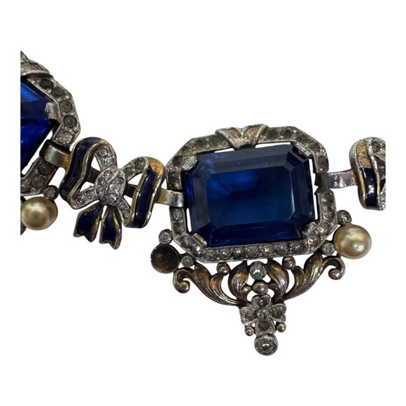 VTG Signed Crown Trifari Alfred Philippe Sapphire Glass Rhinestone Necklace READ - Picture 11 of 16